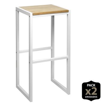 Pack De 2 Taburetes Altos Icub 36x32x75cm Natural Blanco Estilo Nórdico Industrial Box Furniture