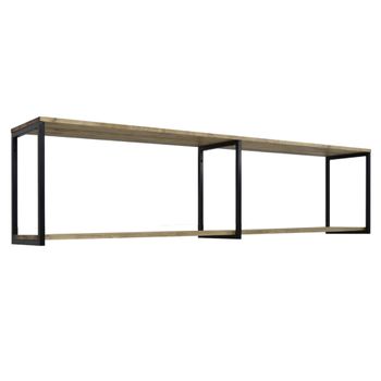 Estantería Colgante Icub 2 Estantes 3 Marcos 160x30cm Negro En Madera Maciza De Pino Acabado Vintage Estilo Industrial Box Furniture