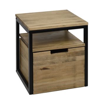 Mesita De Noche Eco Three 1 Estante 1 Cajón 40x40x47cm Negra En Madera Maciza De Pino Acabado Vintage Estilo Industrial Box Furniture