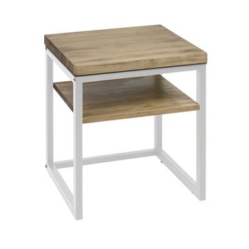 Mesita De Noche Eco Three Big Wood Con Estante 40x40x47cm Blanca En Madera Maciza De Pino Acabado Vintage Estilo Industrial Box Furniture