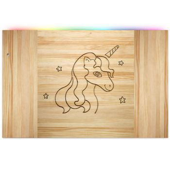 Cabecero Infantil Unicornio Con Led 100x70cm En Madera Maciza De Pino Acabado Natural Estilo Nórdico Industrial Box Furniture