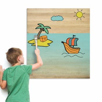 Cuadro Infantil De Madera De Pino Para Pintar Barco 60x70cm