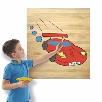 Cuadro Infantil De Madera De Pino Para Pintar Coche 60x70cm