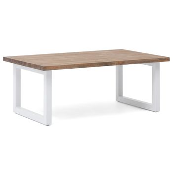 Mesa De Centro Icub Big Wood Eco 50x100x43cm Blanca Madera Efecto Vintage Estilo Industrial