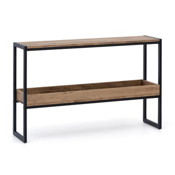 Consola Icub Con Bandeja 120x32x75cm Negra En Madera Maciza De Pino Acabado Vintage Estilo Industrial Box Furniture