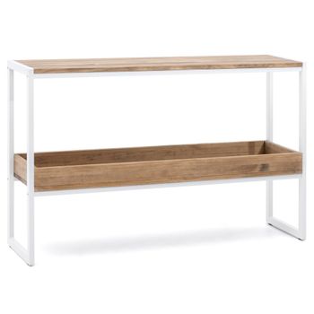 Consola Icub Con Bandeja 120x32x75cm Blanca En Madera Maciza De Pino Acabado Vintage Estilo Industrial Box Furniture