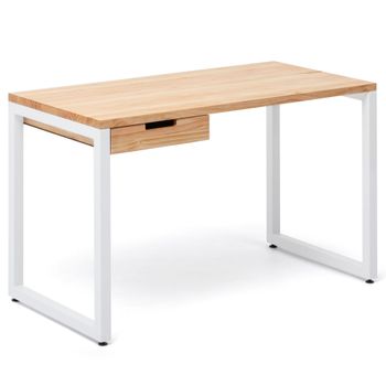 Mesa Icub Strong Eco 1 Cajón 120x60x73cm Blanca En Madera Maciza De Pino Acabado Natural Estilo Nórdico Industrial Box Furniture