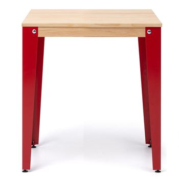 Mesa Lunds Cuadrada 59x59x75cm Roja En Madera Maciza De Pino Acabado Natural Estilo Nórdico Industrial Box Furniture