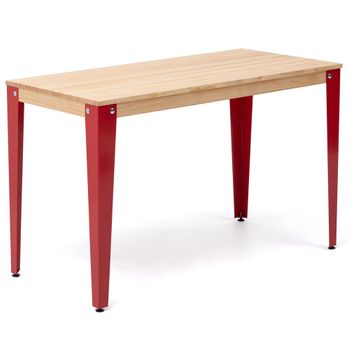 Mesa Lunds Estudio 110x60x75cm Rojo En Madera Maciza De Pino Acabado Natural Estilo Nórdico Industrial Box Furniture