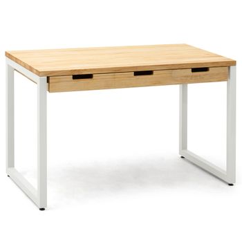 Mesa De Estudio Icub Strong Eco 3 Compartimentos 120x60x73cm Blanco En Madera Maciza De Pino Acabado Natural Estilo Nórdico Industrial Box Furniture