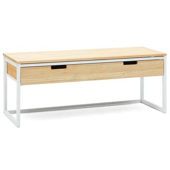 Mueble Tv Eco Three 120x40x45cm Blanco En Madera Maciza De Pino Acabado Natural Estilo Nórdico Industrial Box Furniture