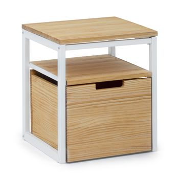 Mesita De Noche Eco Three 1 Estante 1 Cajón 40x40x47cm Blanca En Madera Maciza De Pino Acabado Natural Estilo Nórdico Industrial Box Furniture