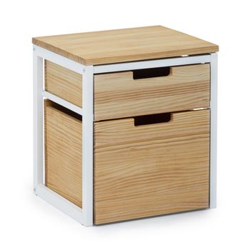 Mesita De Noche Eco Three 2 Cajones 40x40x47cm Blanca En Madera Maciza De Pino Acabado Natural Estilo Nórdico Industrial Box Furniture