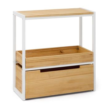 Consola Icub Derby 32x70x75cm Bandeja Y Cajón Inferior Blanco En Madera De Pino Maciza Acabado Natural Estilo Nórdico Industrial Box Furniture