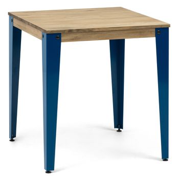 Mesa Lunds Cuadrada 100x100x75cm Azul En Madera Maciza De Pino Acabado Vintage Estilo Industrial Box Furniture