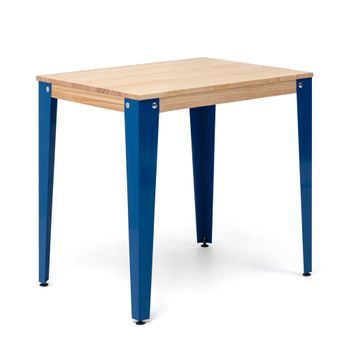 Mesa Lunds Cuadrada 100x100x75cm Azul En Madera Maciza De Pino Acabado Natural Estilo Nórdico Industrial Box Furniture