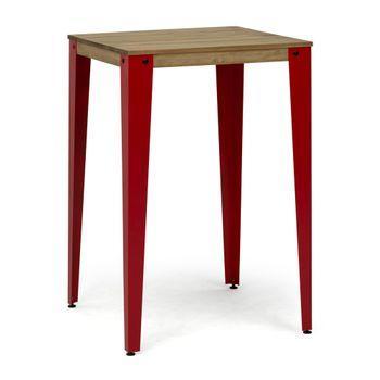 Mesa Lunds Alta 70x70x110cm Roja En Madera Macivermelhono Acabado Vintage Estilo Industrial Box Furniture