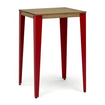 Mesa Lunds Alta 80x80x110cm Roja En Madera Maciza De Pino Acabado Vintage Estilo Industrial Box Furniture