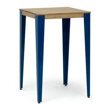 Mesa Lunds Alta 70x70x110cm Azul En Madera Maciza De Pino Acabado Vintage Estilo Industrial Box Furniture