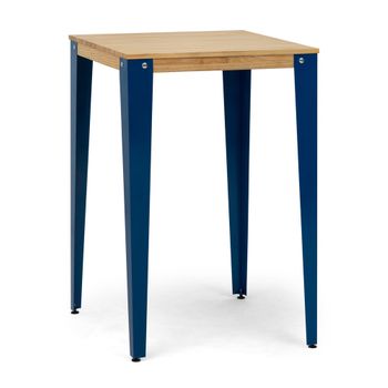 Mesa Lunds Alta 70x70x110cm Azul En Madera Maciza De Pino Acabado Natural Estilo Nórdico Industrial Box Furniture