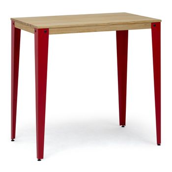 Mesa Lunds Alta 60x100x110cm Rojo En Madera Maciza De Pino Acabado Natural Estilo Nórdico Industrial Box Furniture