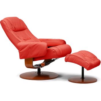 Sillón Vibratorio Con Reposapiés Reclinable 2510 Con Estructura De Madera Y Tapizado De Polipiel Roja