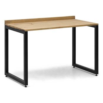 Mesa Escritorio Eco-line Con Bandeja Inferior Oculta De Acero Negro 118x60x75cm, Tablero En Madera Maciza De Pino Acabado Envejecido Estilo Industrial Box Furniture.