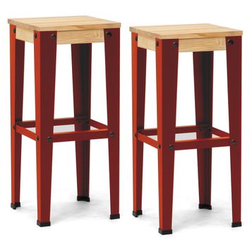 Pack 2 Uds. Taburetes Lunds Rojos En Madera Maciza De Pino Acabado Natural Estilo Nórdico Industrial Box Furniture