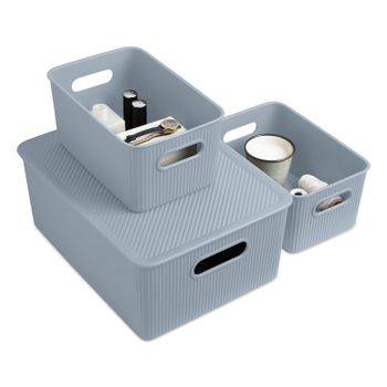 Tatay Baobab - Set De 3 Cajas Organizadoras Grandes Con Tapa En Plástico Pp05. Azul Mist