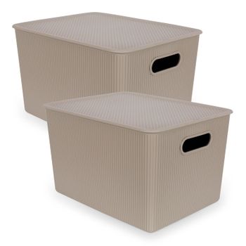 Tatay Baobab - Set De 2 Cajas Organizadoras 22l Con Tapa En Plástico Pp05. Taupe