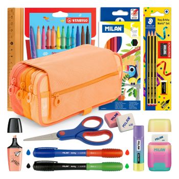 Colepack Blush - Estuche Triple De 3 Cremalleras Y Material Escolar Incluido. Naranja