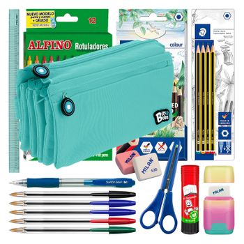 Colepack Bitsbobs - Estuche Escolar Cuádruple De 4 Cremalleras Y Material Incluido. Azul C