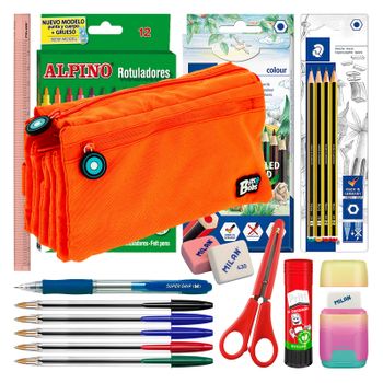 Colepack Bitsbobs - Estuche Escolar Cuádruple De 4 Cremalleras Y Material Incluido. Naranj