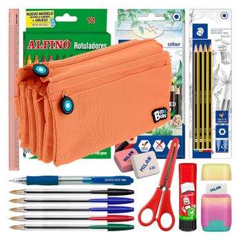 Colepack Bitsbobs - Estuche Escolar Cuádruple De 4 Cremalleras Y Material Incluido. Coral