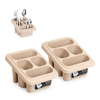 Plastic Forte Square - Set De 2 Escurridores De Cubiertos Con 4 Compartimentos. Marron