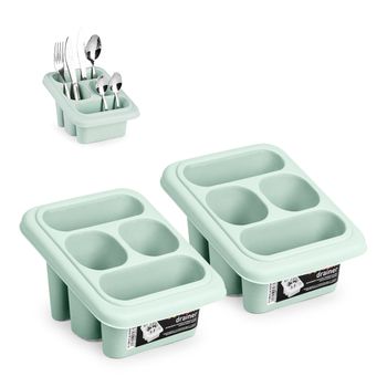 Plastic Forte Square - Set De 2 Escurridores De Cubiertos Con 4 Compartimentos. Verde