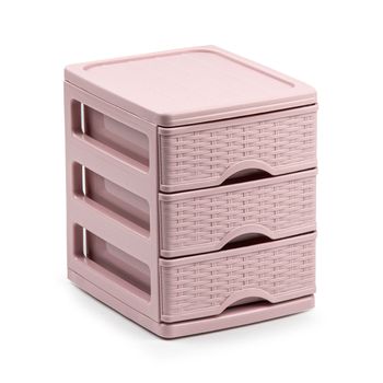 Plastic Forte - Cajonera Pequeña Turia Mimbre En Plástico. Colección Rattan Rosa