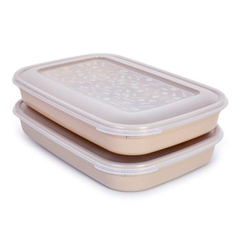 Plastic Forte - Bandeja Rectangular para Descongelar Alimentos con Rejilla.  Rosa