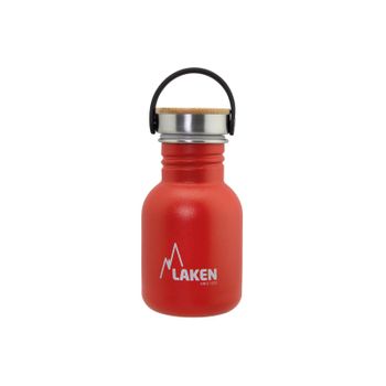 Laken Basic Steel Bambú - Botella De Agua 0.35l En Acero Inoxidable Con Asa. Rojo