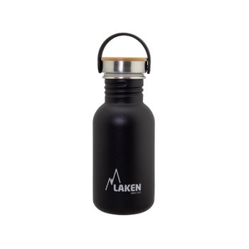 Laken Basic Steel Bambú - Botella De Agua 0.5l En Acero Inoxidable Con Asa. Negro