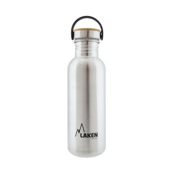 Laken Basic Steel Bambú - Botella De Agua 0.75l En Acero Inoxidable Con Asa. Plata