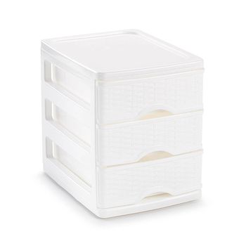 Plastic Forte - Cajonera Pequeña Turia Mimbre En Plástico. Colección Rattan Blanco