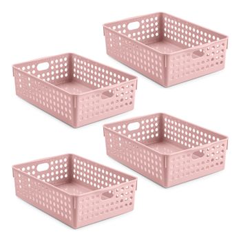 Plastic Forte Atlas - Set De 4 Cestas Multiusos De Ordenación Rectangulares Nº 3. Rosa