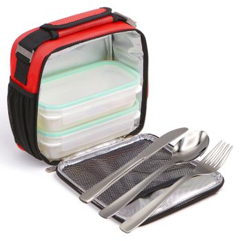 Tatay Prime - Kit Bolsa Térmica 4.7l Con Recipientes Y Cubiertos Níquel Free. Rojo