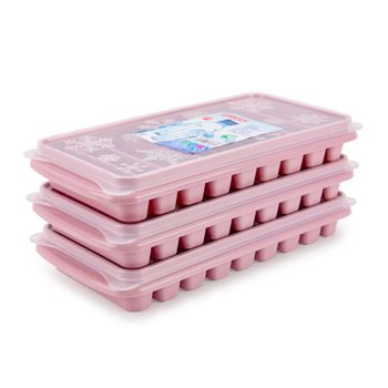 Plastic Forte Norway - Lote De 3 Bandejas Cubiteras En Formato Stick Con Tapa. Rosa