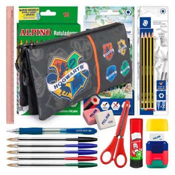 Colepack Harry Potter - Estuche Triple De 2 Cremalleras Con Material Escolar. College