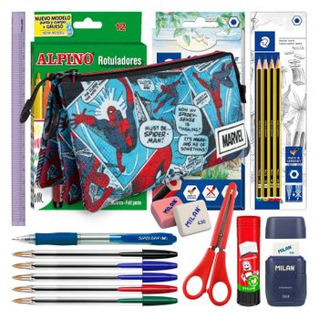 Colepack Spiderman - Estuche Triple De 2 Cremalleras Con Material Escolar. Brush