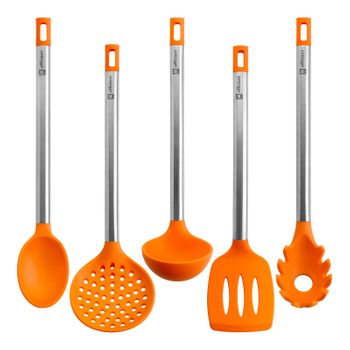 Bra Efficient - Set De 5 Utensilios De Cocina En Silicona Con Mango En Acero Inoxidable