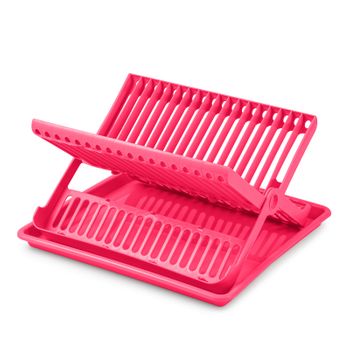 Plastic Forte - Escurreplatos Plegable De 2 Niveles Con Bandeja Recogedora. Fucsia