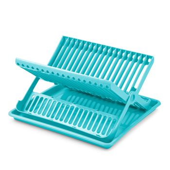 Plastic Forte - Escurreplatos Plegable De 2 Niveles Con Bandeja Recogedora. Turquesa